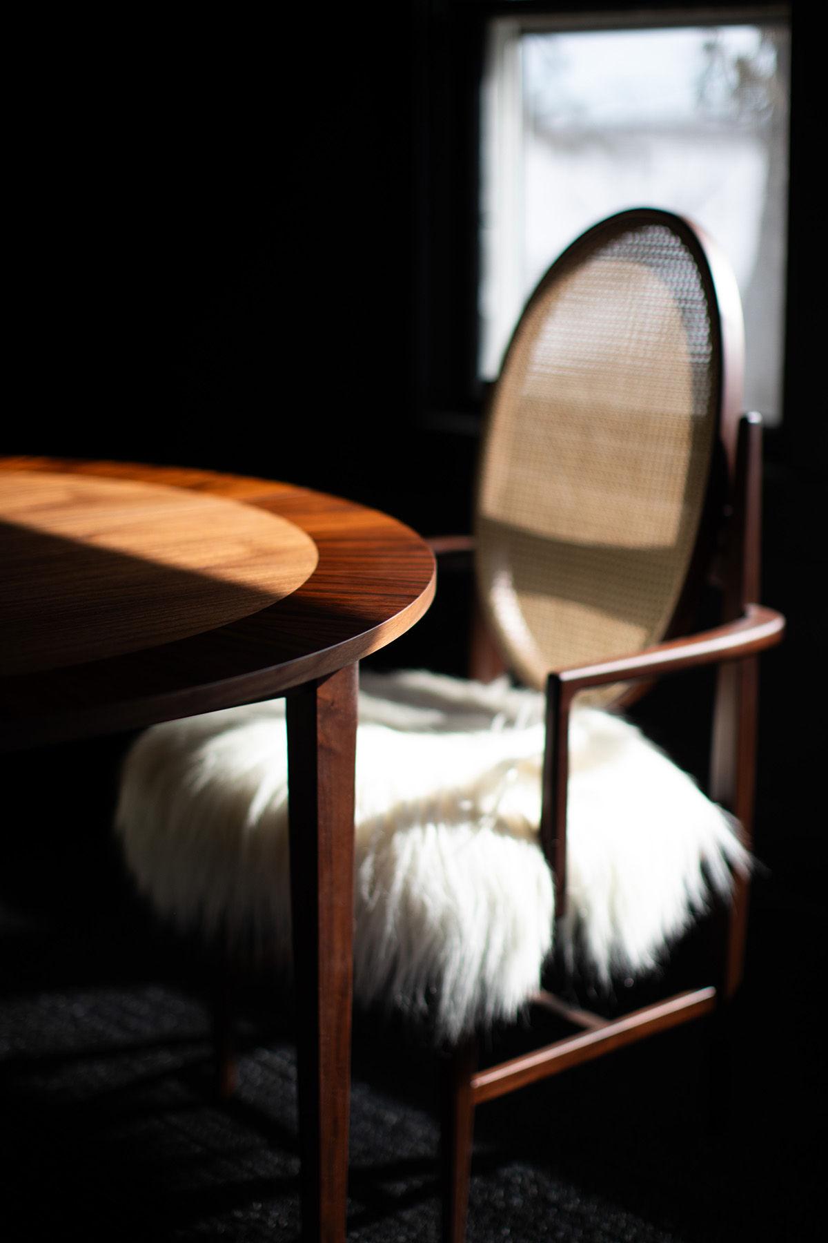 CraftAssociates Arm Chair, Milo Baughman Arm Chair, Walnut, Oval Cane Back For Sale 1