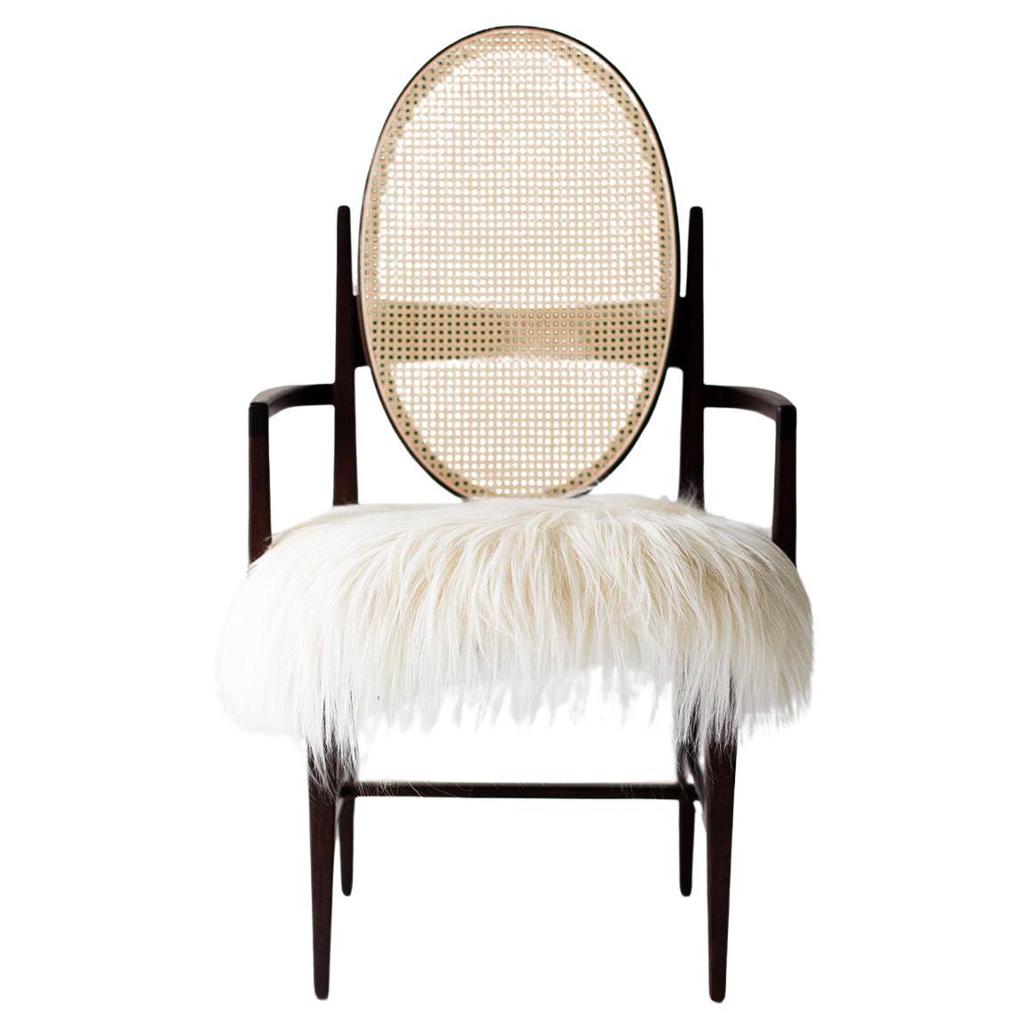 CraftAssociates Arm Chair, Milo Baughman Arm Chair, Walnut, Oval Cane Back en vente