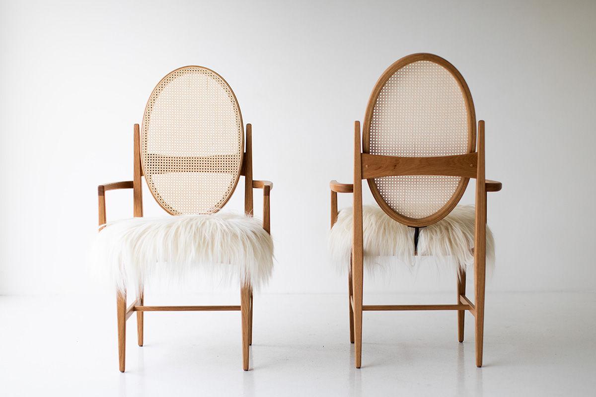 American CraftAssociates Arm Chair, Milo Baughman Arm Chair, White Oak, Oval Cane Back For Sale