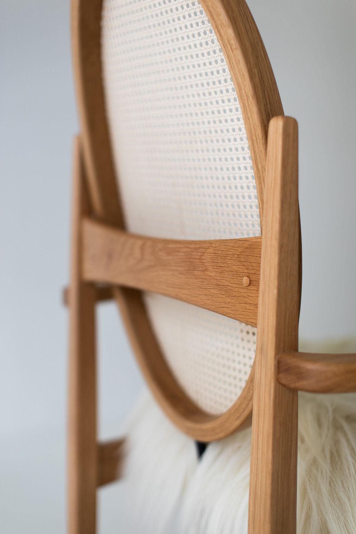 Contemporary CraftAssociates Arm Chair, Milo Baughman Arm Chair, White Oak, Oval Cane Back For Sale
