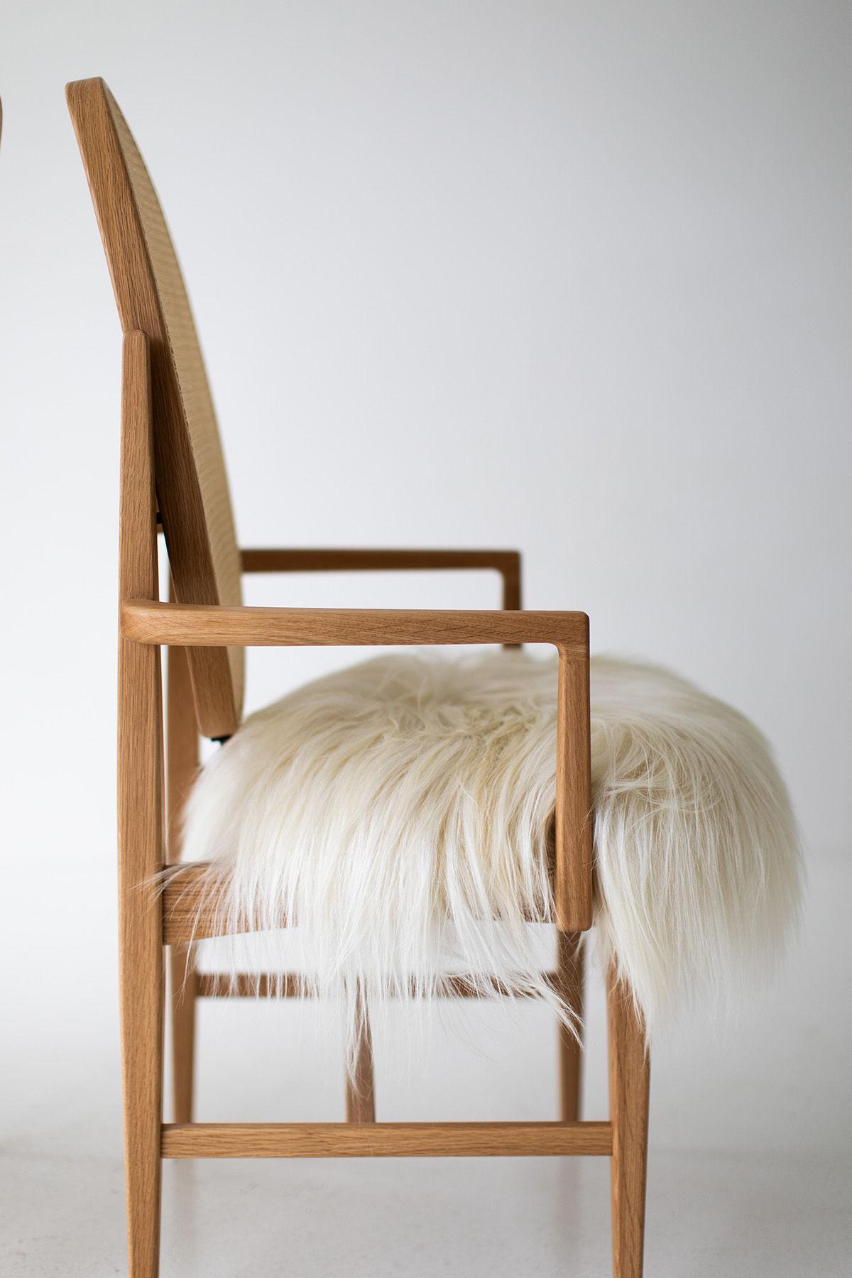 Sheepskin CraftAssociates Arm Chair, Milo Baughman Arm Chair, White Oak, Oval Cane Back For Sale