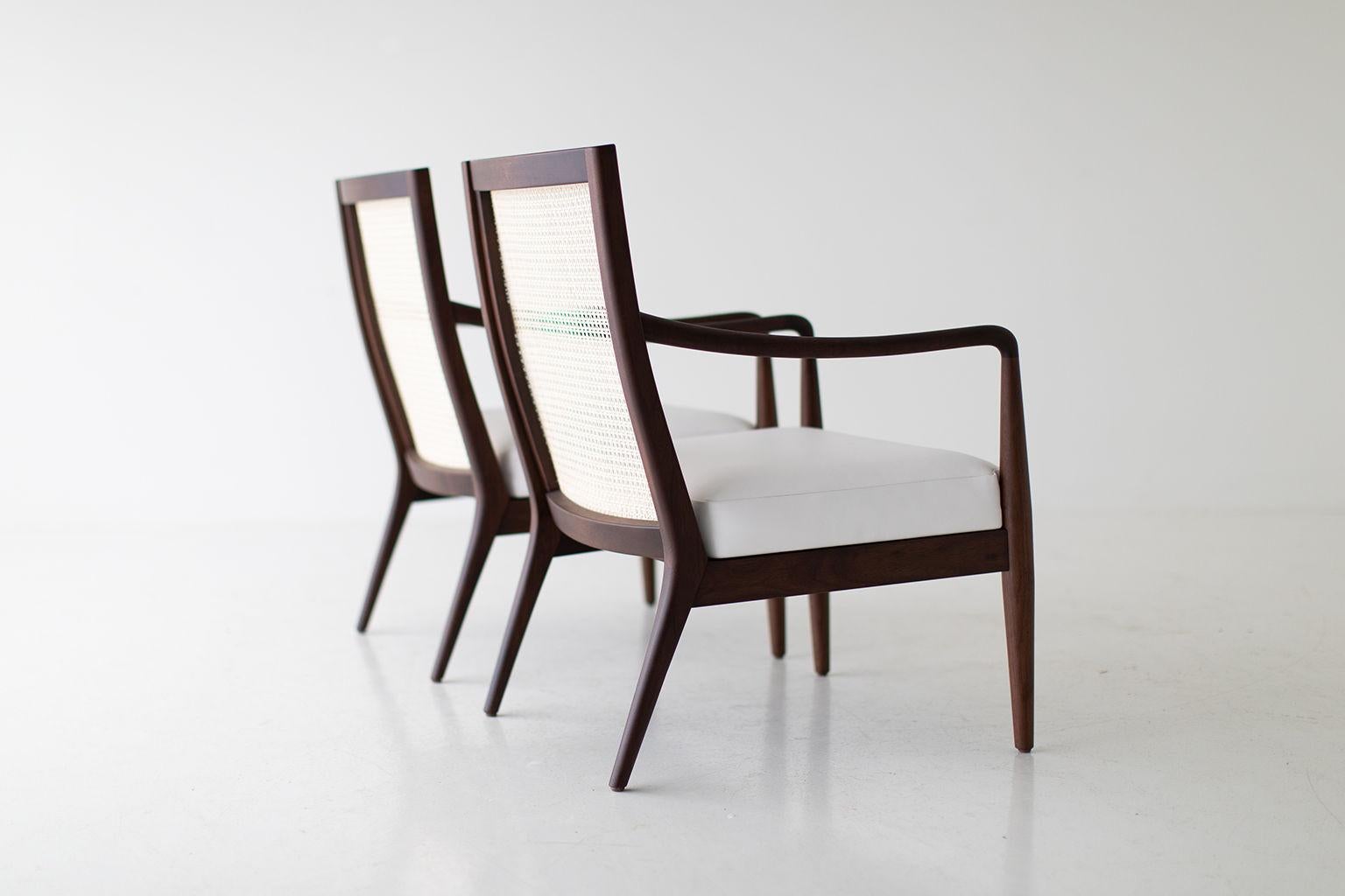 Contemporary CraftAssociates Armchairs, Peabody Modern Cane Back Armchairs, Walnut, Caneback For Sale