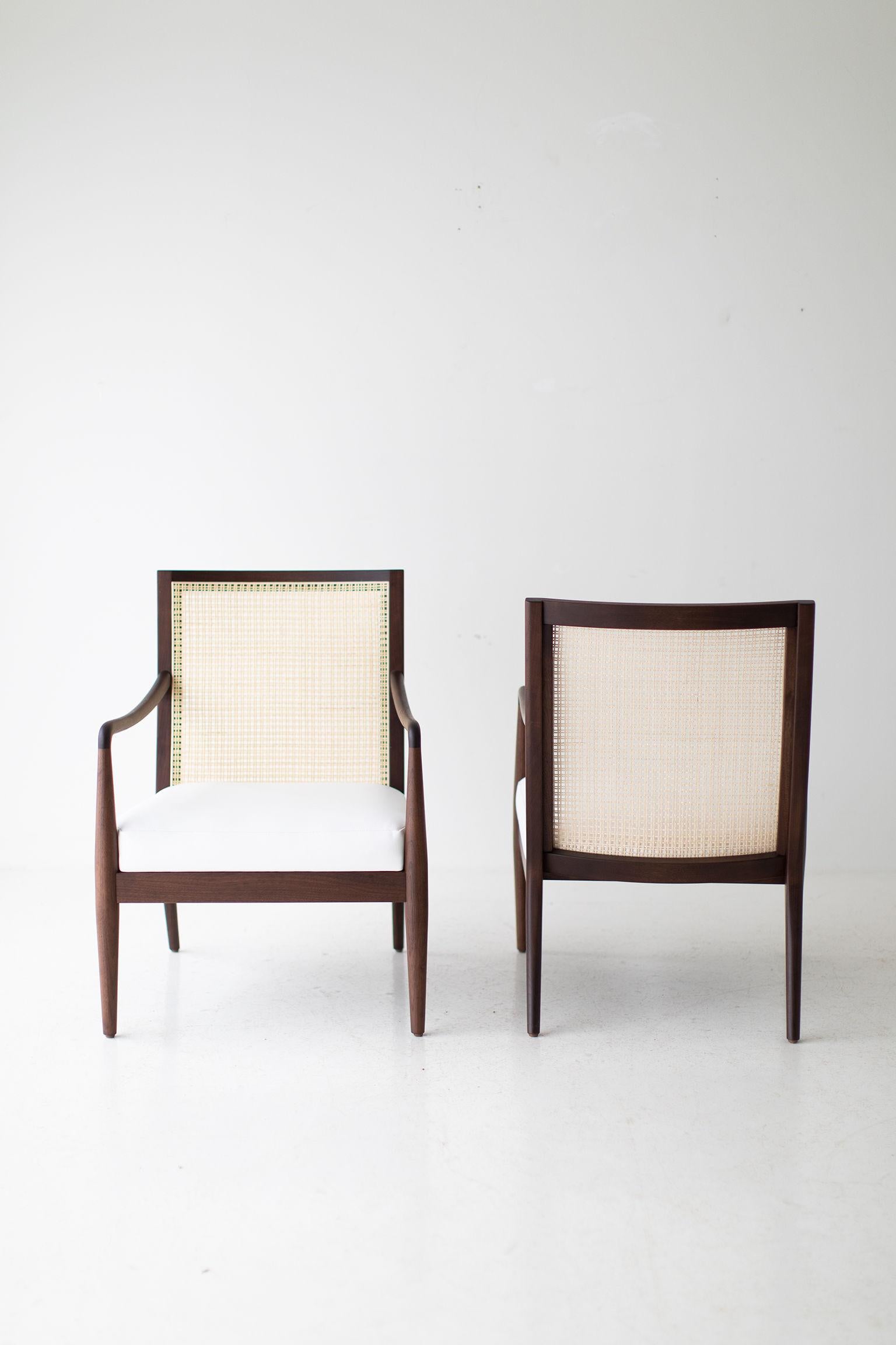 Leather CraftAssociates Armchairs, Peabody Modern Cane Back Armchairs, Walnut, Caneback For Sale