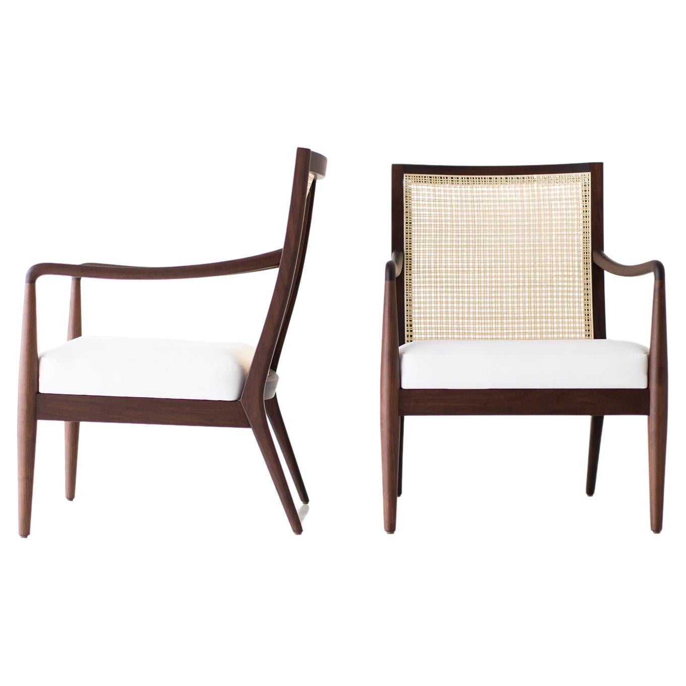 CraftAssociates Armchairs, Peabody Modern Cane Back Armchairs, Walnut, Caneback