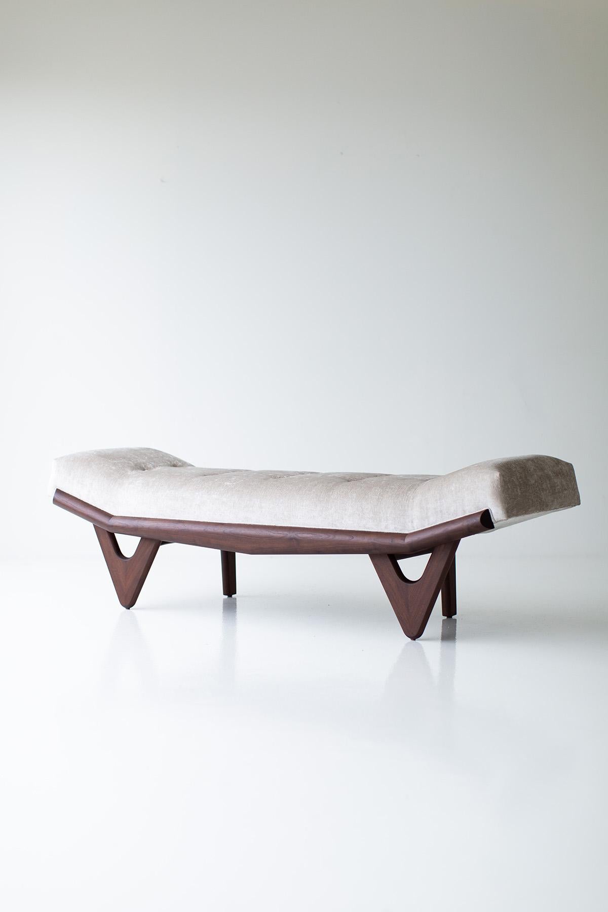 CraftAssociates Bench,  Alaska Modern Wood Bench, Walnut, Upholstered

This Alaska Modern Wood Bench in walnut is expertly crafted and upholstered. The bench boasts hand cut high-density foam and commercial grade fabric. The bench's frame and base