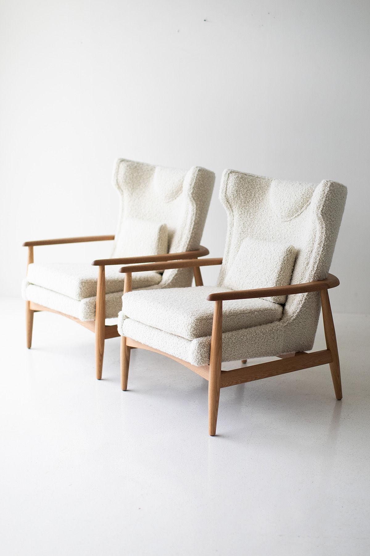 Craftassociates Chairs, Peabody Modern Lounge Chairs in Boucle, Wingback, Oak In New Condition For Sale In Oak Harbor, OH