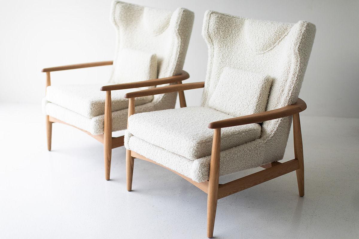 Contemporary Craftassociates Chairs, Peabody Modern Lounge Chairs in Boucle, Wingback, Oak For Sale