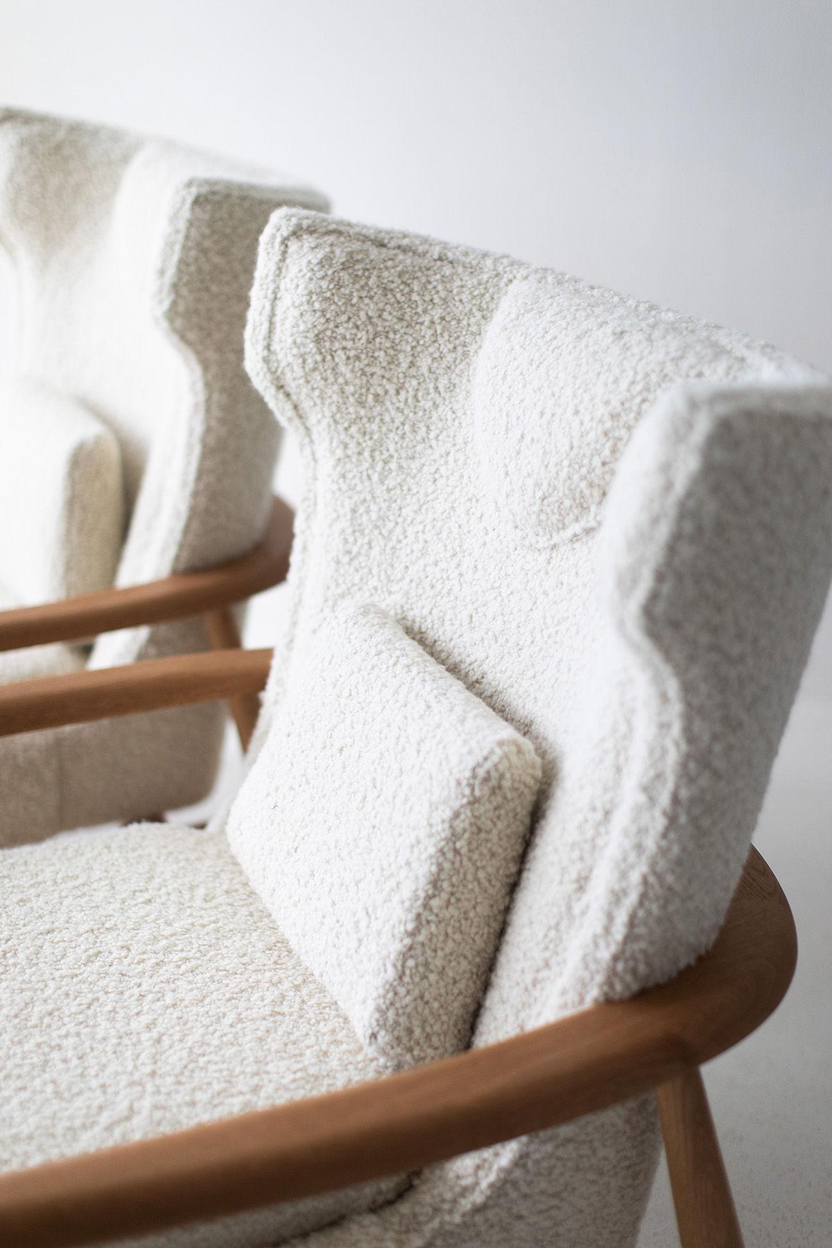Bouclé Craftassociates Chairs, Peabody Modern Lounge Chairs in Boucle, Wingback, Oak For Sale