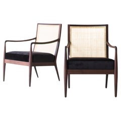 CraftAssociates-Stühle, Peabody Moderne Stühle mit Rohrrückenlehne, Schwarz, Nussbaumholz