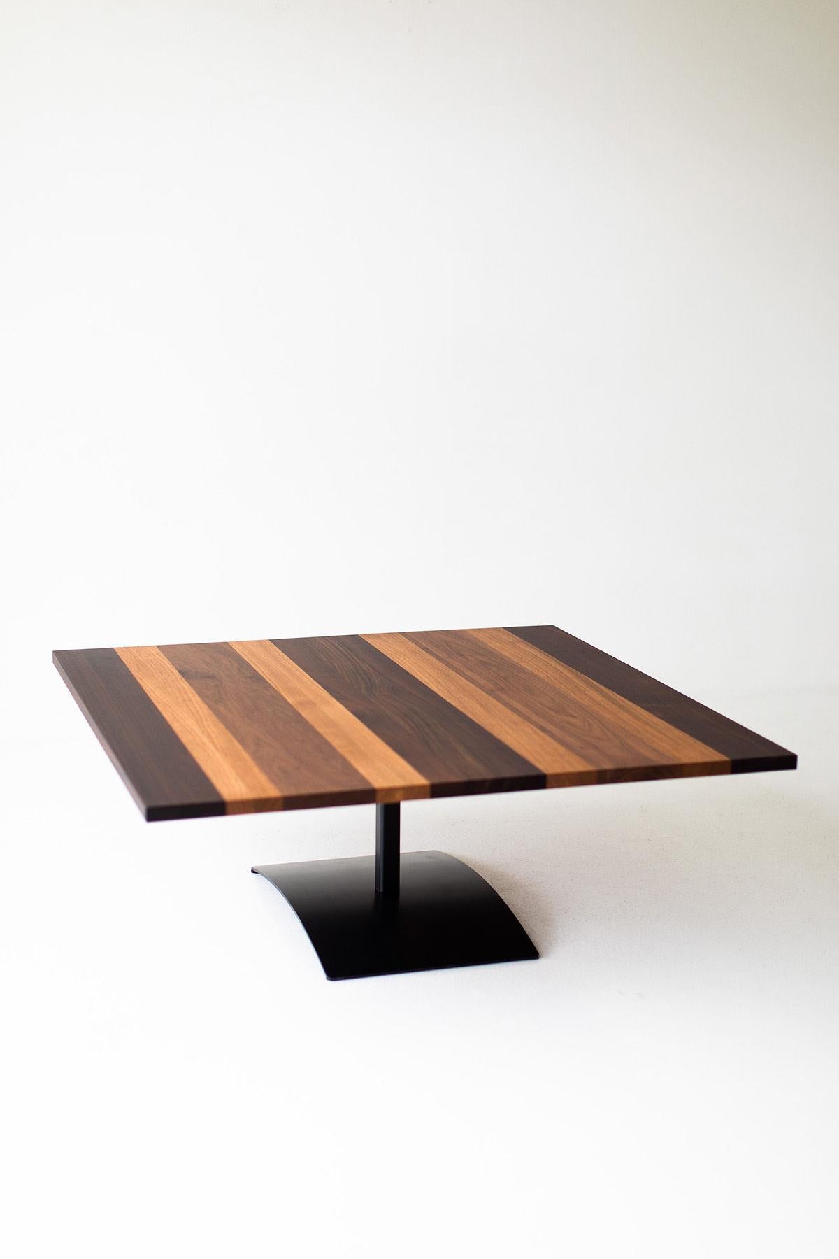 Wood CraftAssociates Coffee Tables, Milo Baughman Pedestal Coffee Table, Striped Top For Sale