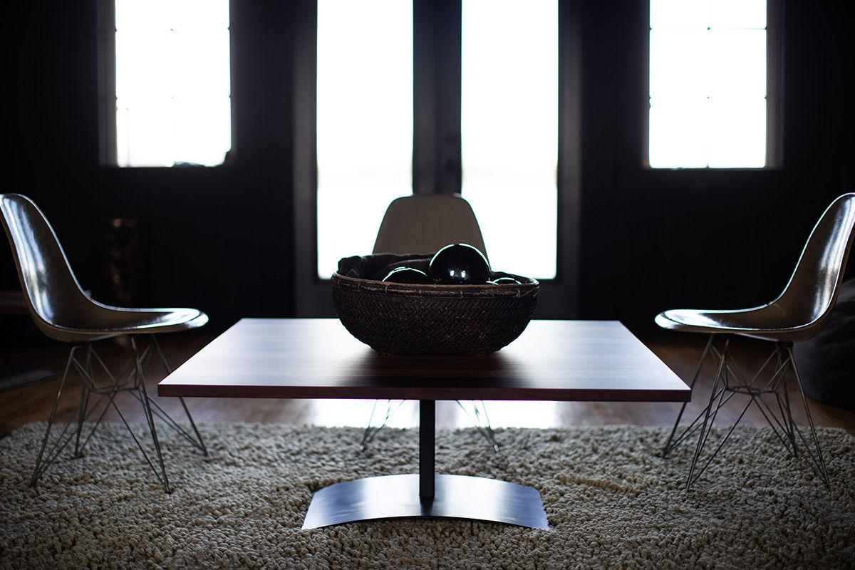 CraftAssociates Coffee Tables, Milo Baughman Pedestal Coffee Table, Striped Top For Sale 1