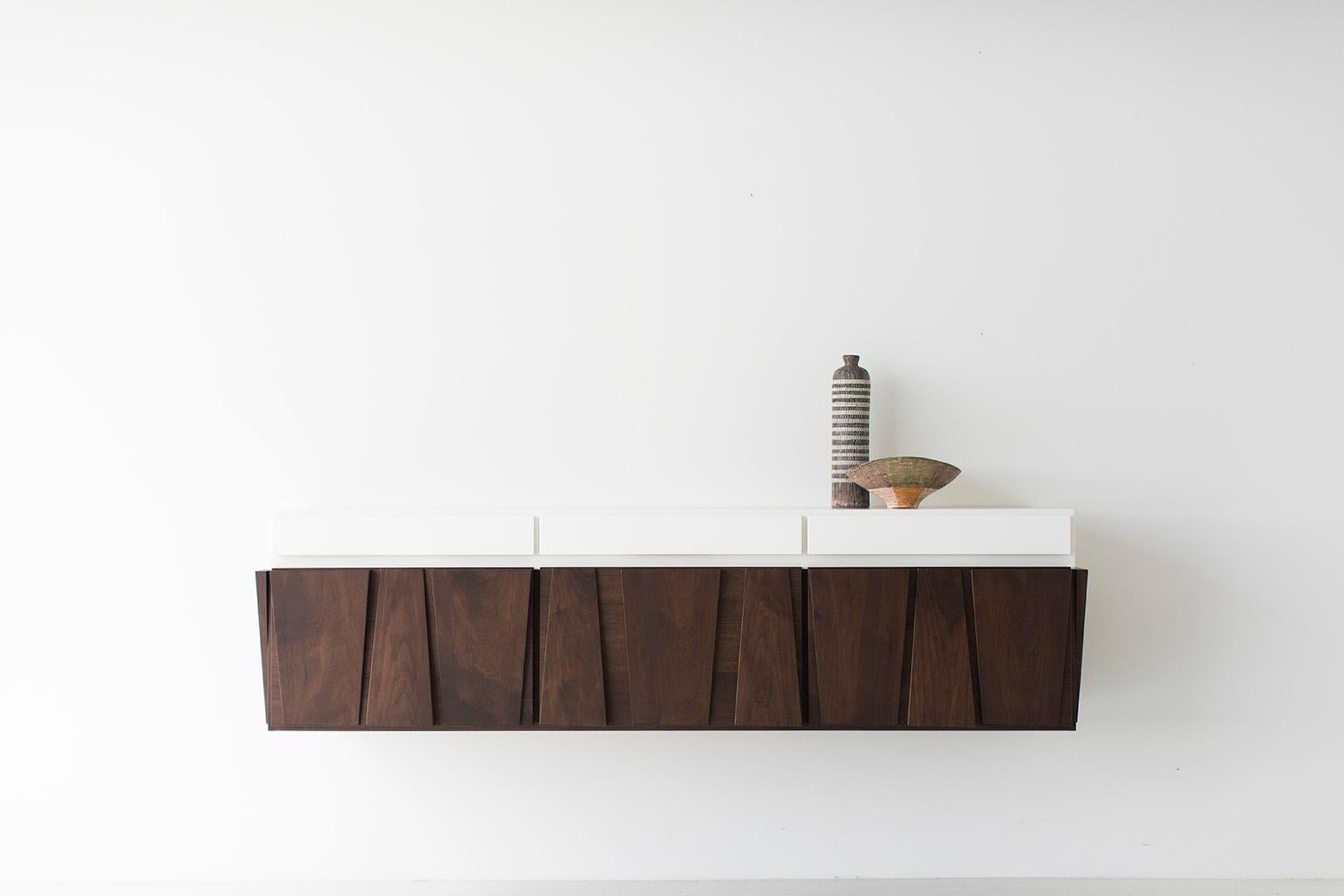 Mid-Century Modern CraftAssociates Credenza, Eiger Modern Walnut Credenza, 1702, Floating For Sale