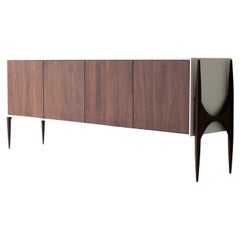 Craftassociates Credenza, Cambre Modern Credenza, Walnut and Maple, White