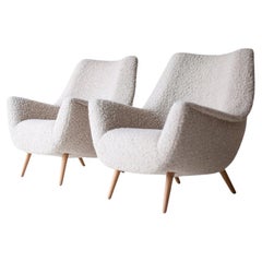 CraftAssociates Danish Chairs, Peabody Danish Modern Lounge Chairs, Boucle, Oak