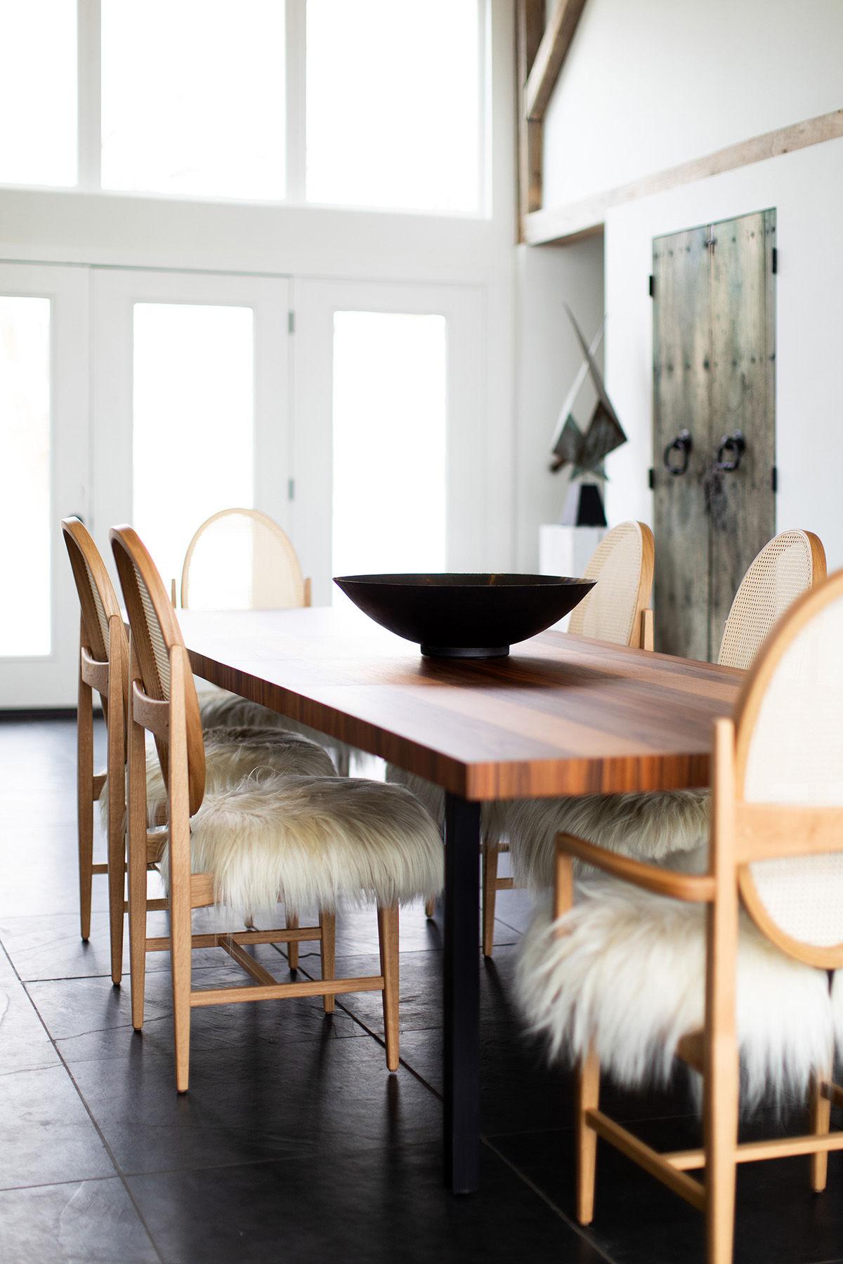 Sheepskin CraftAssociates Dining Chair, Milo Baughman Modern Cane Dining Chair, Oval For Sale