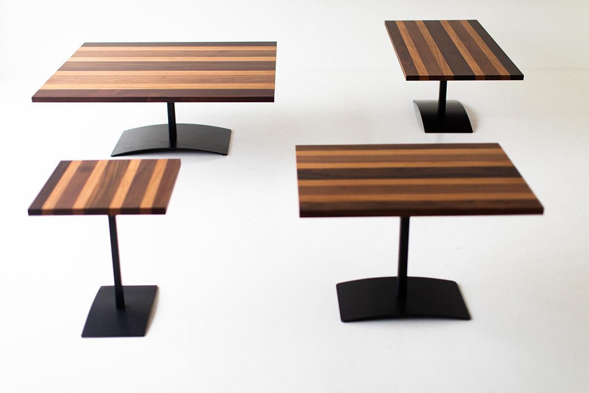 Wood CraftAssociates End Tables, Milo Baughman End Table, Striped Top For Sale