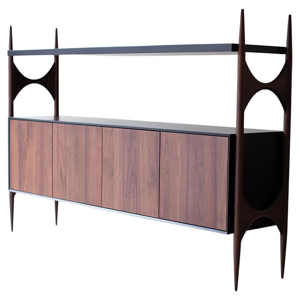 CraftAssociates Hutch, Modern Walnut Hutch, Black and Walnut, Cambre Collection For Sale