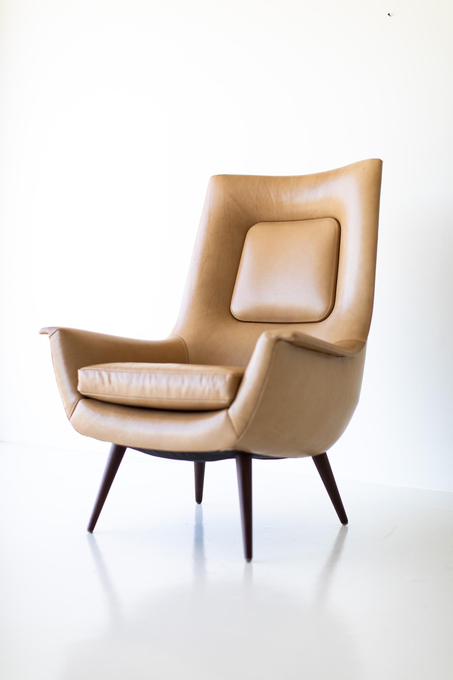 CraftAssociates lounge chair, Modern lounge chair, leather and walnut, peabody

This Lawrence Peabody high back chair P-1714 for craft Associates Furniture is expertly hand crafted and upholstered. These Peabody chairs are licensed reintroductions