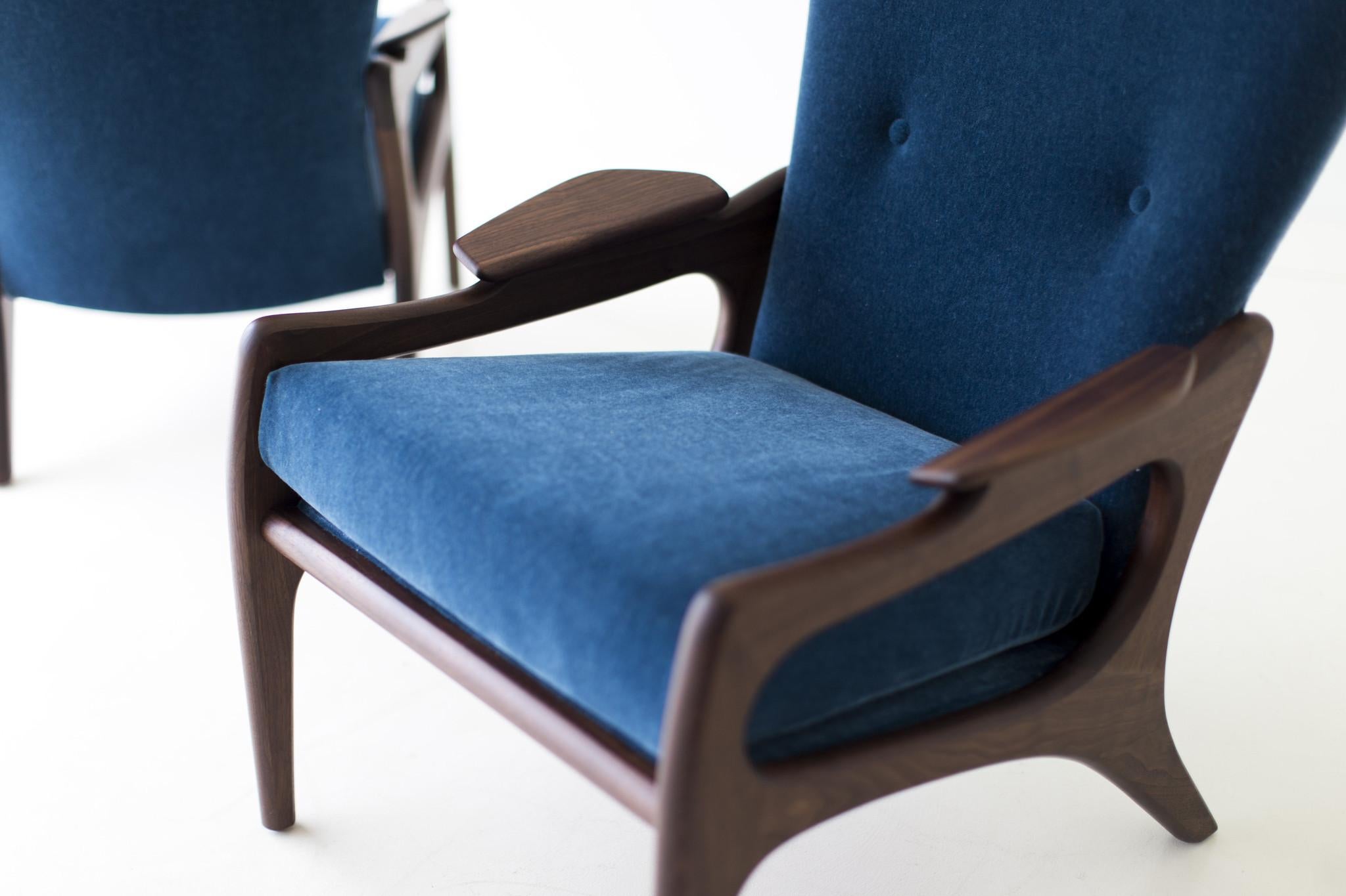 CraftAssociates Lounge Chairs, Hillsdale Mid Century Modern Chairs, Walnut, Highback

These modern high back chairs are expertly crafted and upholstered. Each include hand cut foam and commercial grade fabric. The chair's frame and base are