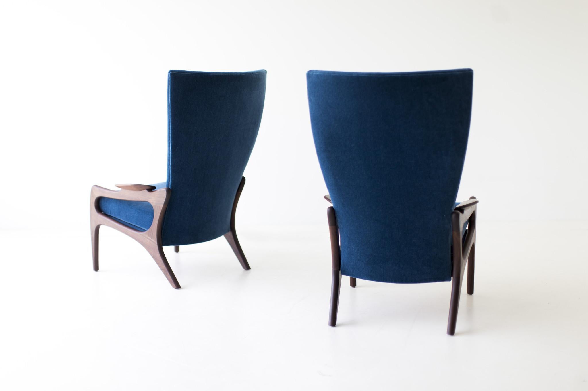 Upholstery CraftAssociates Lounge Chairs, Hillsdale Mid Century Modern Chairs, Walnut, High For Sale