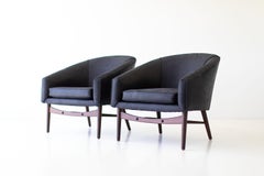 Craft Associates Lounge Chairs, Leather Lounge Chairs, Black Leather and Walnut