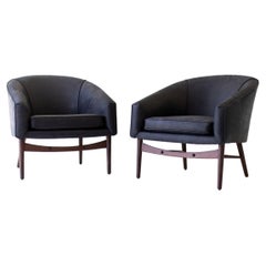 Fauteuils de salon Craft Associates, chaises longues en cuir, cuir noir et noyer