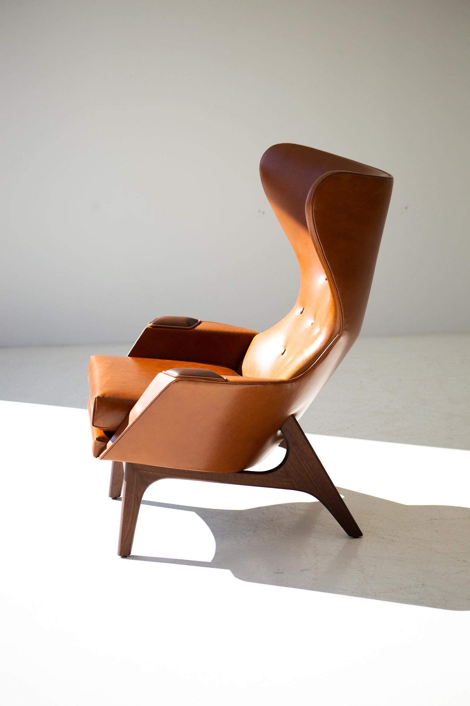 Hand-Crafted CraftAssociates Lounge Chairs, Vadar Modern Leather Lounge Chair, Wingback For Sale