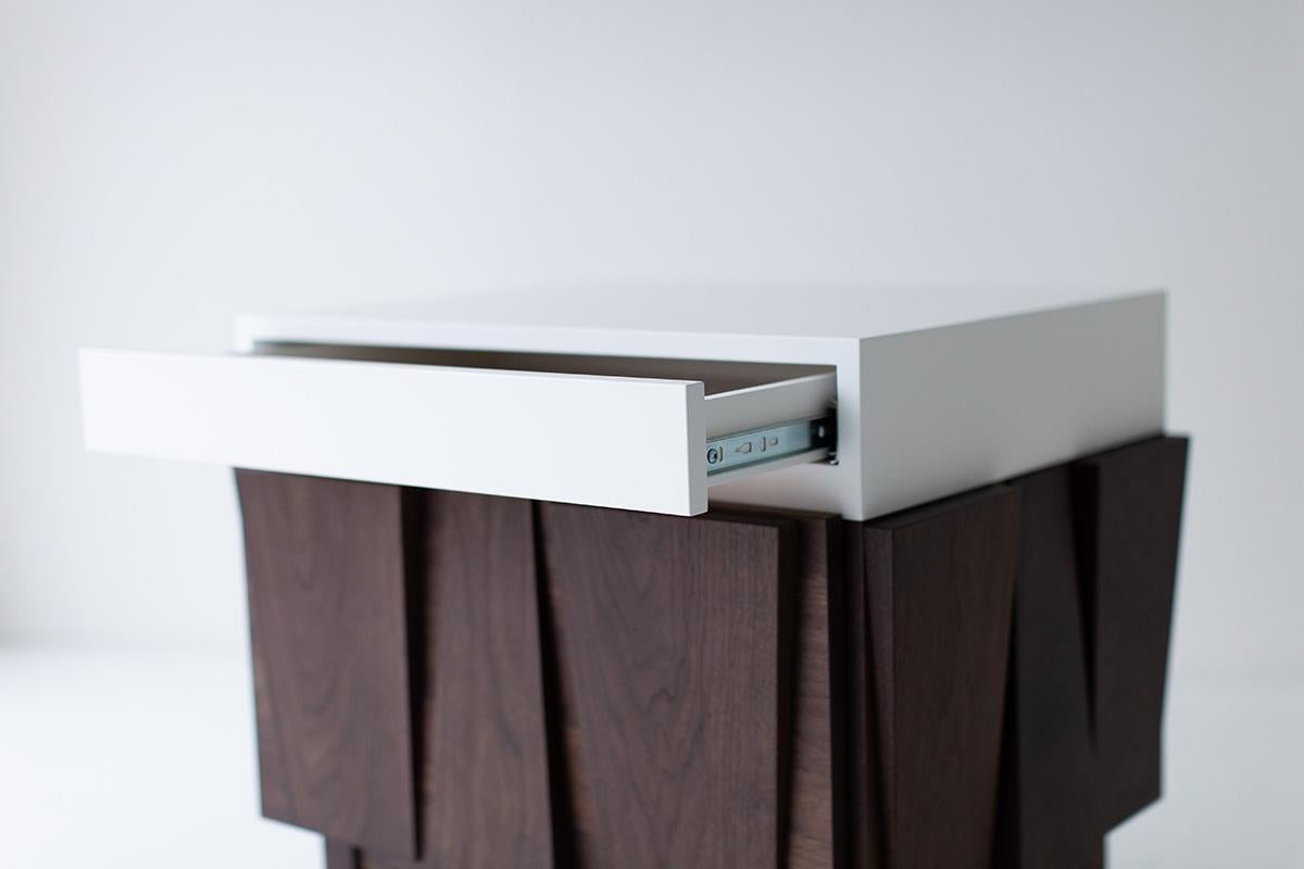 Contemporary CraftAssociates Nightstands, Modern Walnut Nightstands, White and Walnut, Eiger For Sale