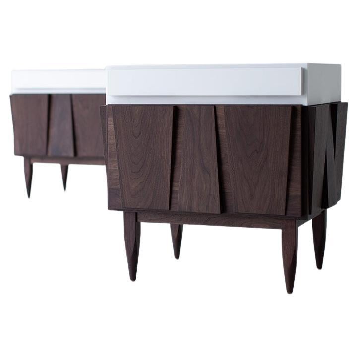 CraftAssociates Nightstands, Modern Walnut Nightstands, White and Walnut, Eiger