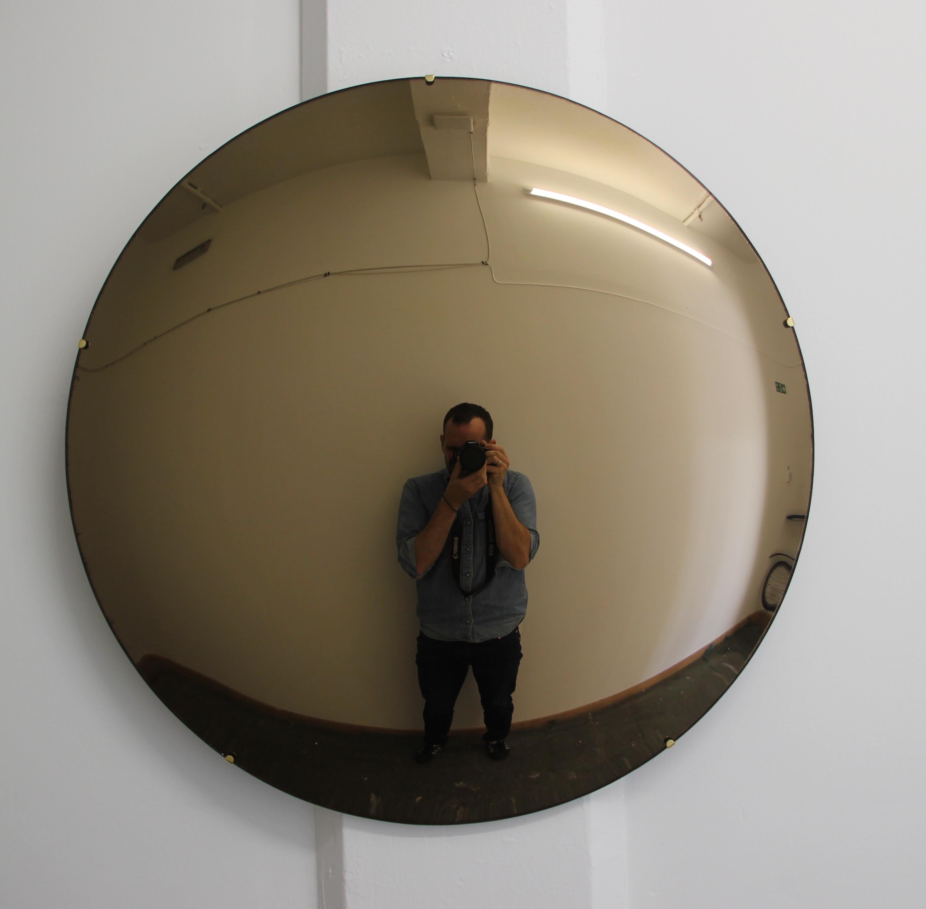 Indian Orbis™ Convex Bronze Tinted Round Frameless Mirror with Brass Clips - Large