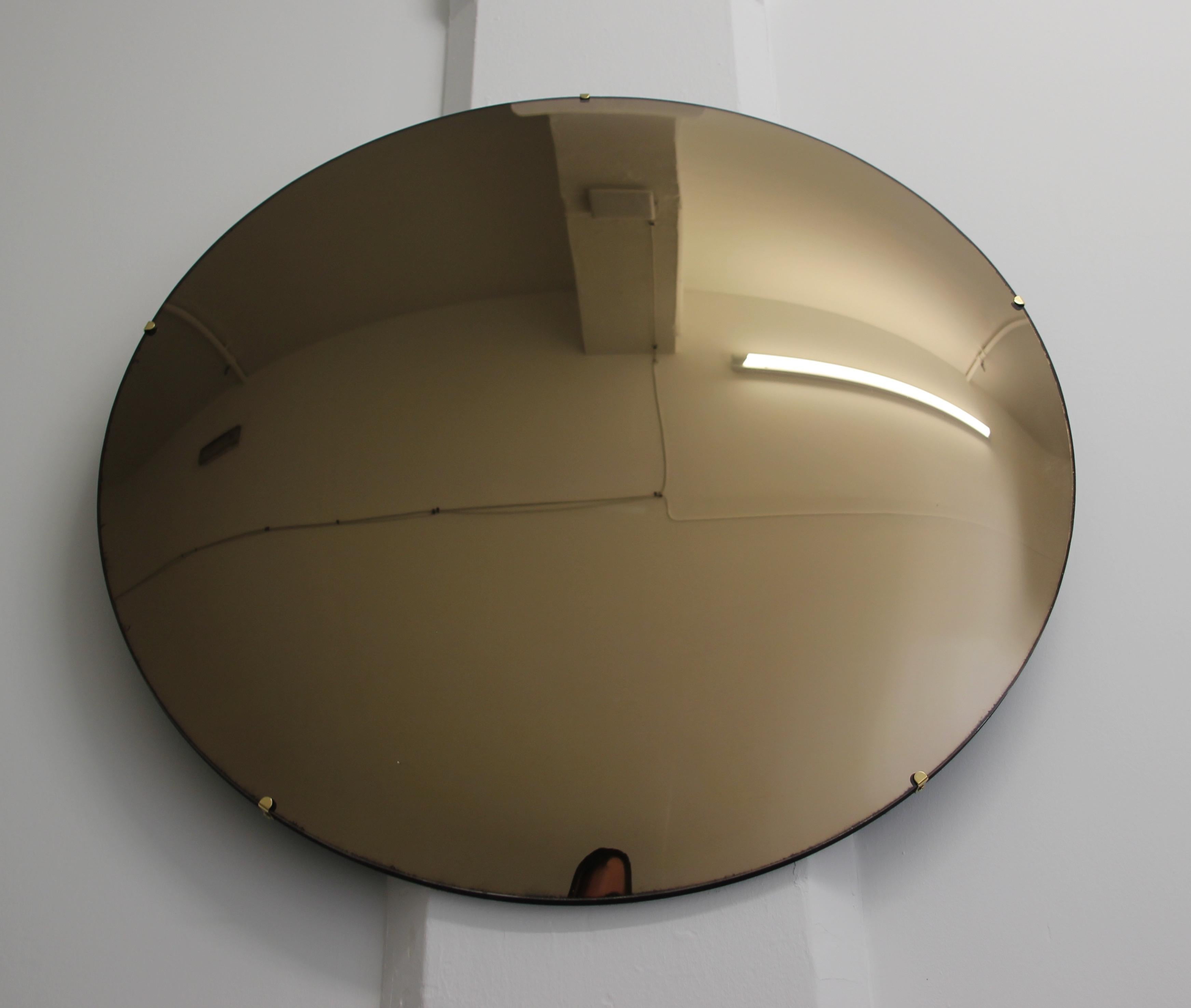 Bronzed Orbis™ Convex Bronze Tinted Round Frameless Mirror with Brass Clips - Large