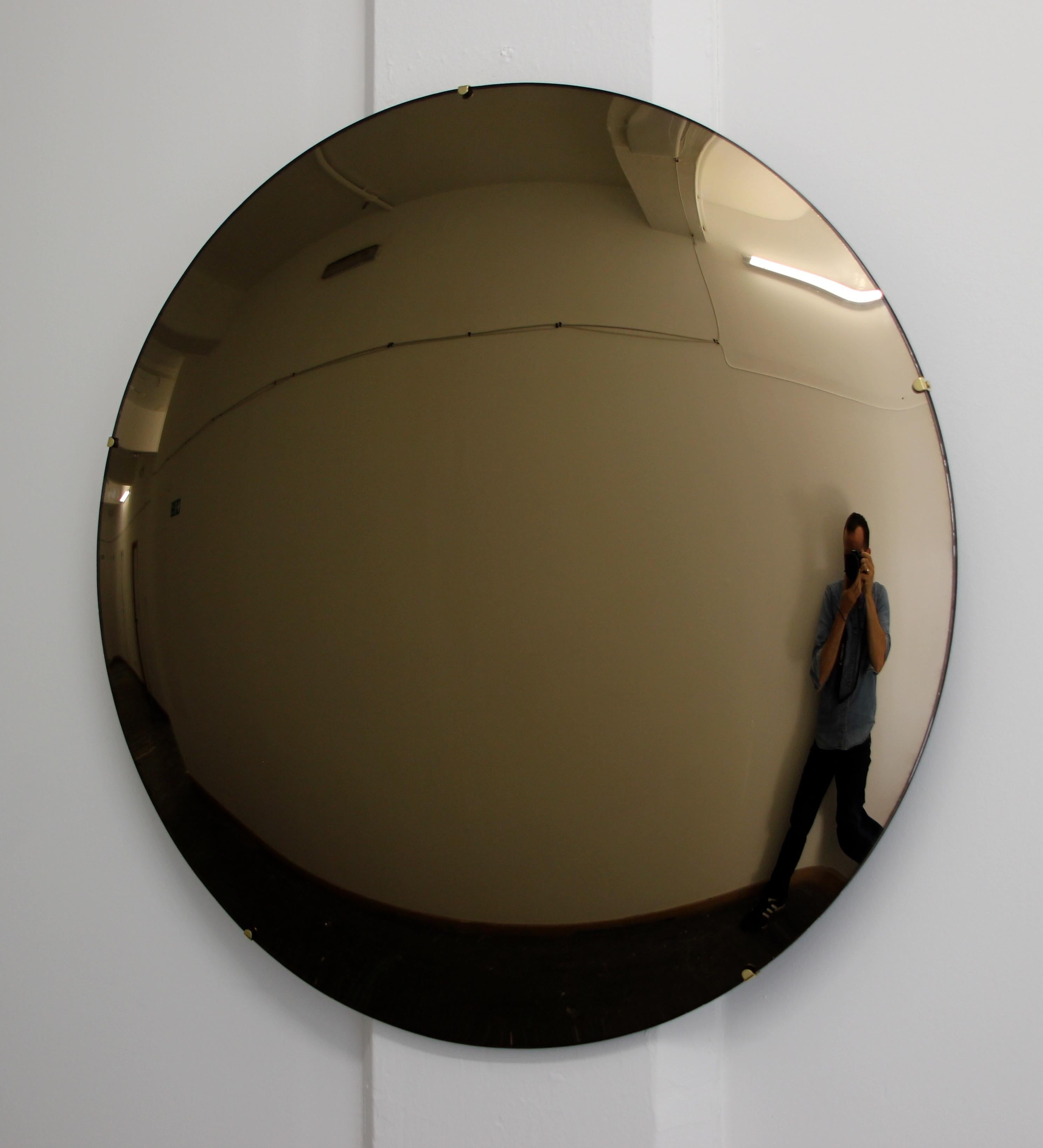 Orbis™ Convex Bronze Tinted Round Frameless Mirror with Brass Clips - Large In New Condition In London, GB