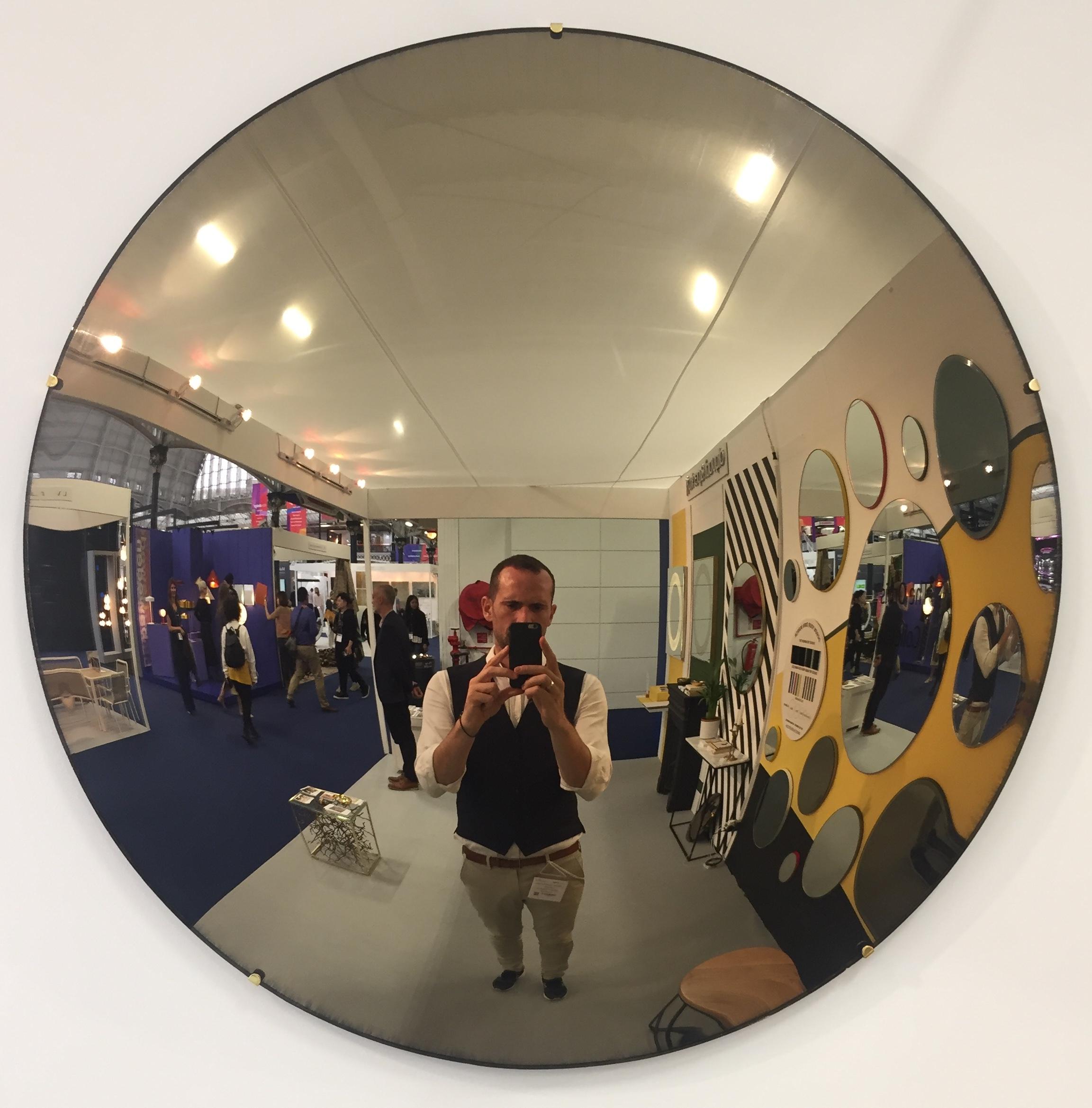 Contemporary Orbis™ Convex Bronze Tinted Round Frameless Mirror with Brass Clips - Large