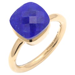 6.9 Carat Cushion Lapis Lazuli Ring in 14k Solid Yellow Gold Mens Jewelry