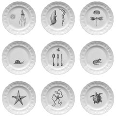 Crafted in Italy Set of Ceramic Plates with Animals, Black and White