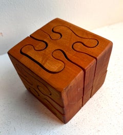 Crafted in Wood: "Fun" Desk Top Wood Puzzle Cube, 1970's