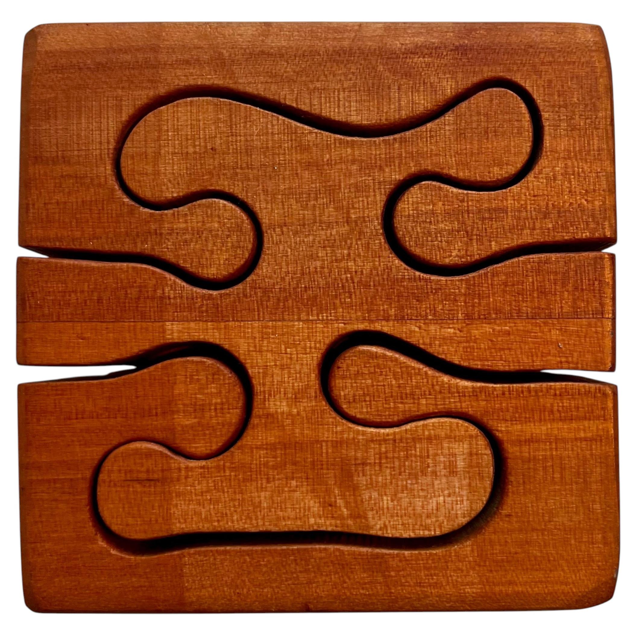 Crafted in Wood: "Fun" Desk Top Wood Puzzle Cube, 1970's