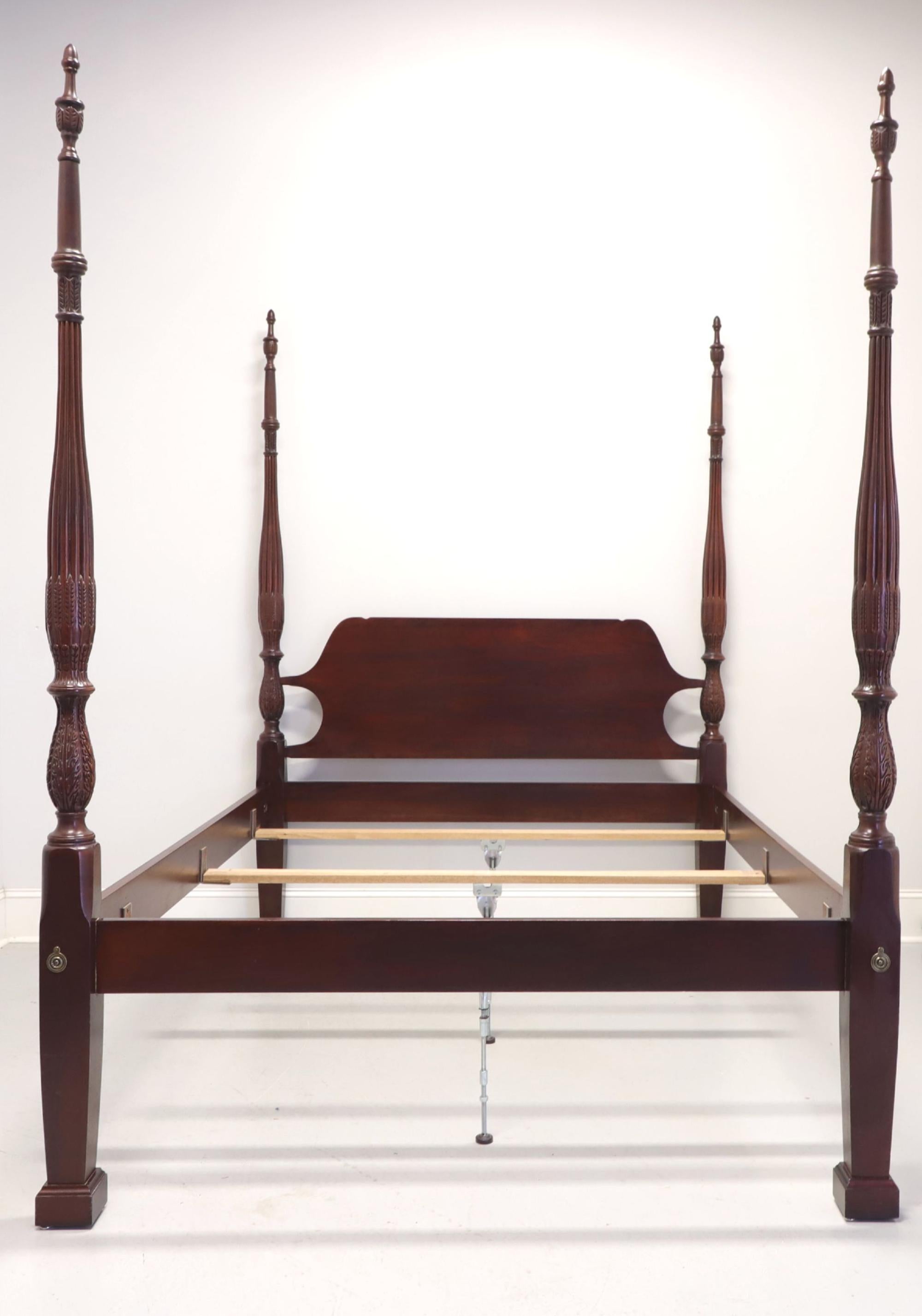 American CRAFTIQUE Mahogany Chippendale Queen Size Rice Carved Four Poster Canopy Bed
