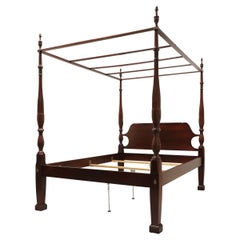 CRAFTIQUE Mahogany Chippendale Queen Size Rice Carved Four Poster Canopy Bed