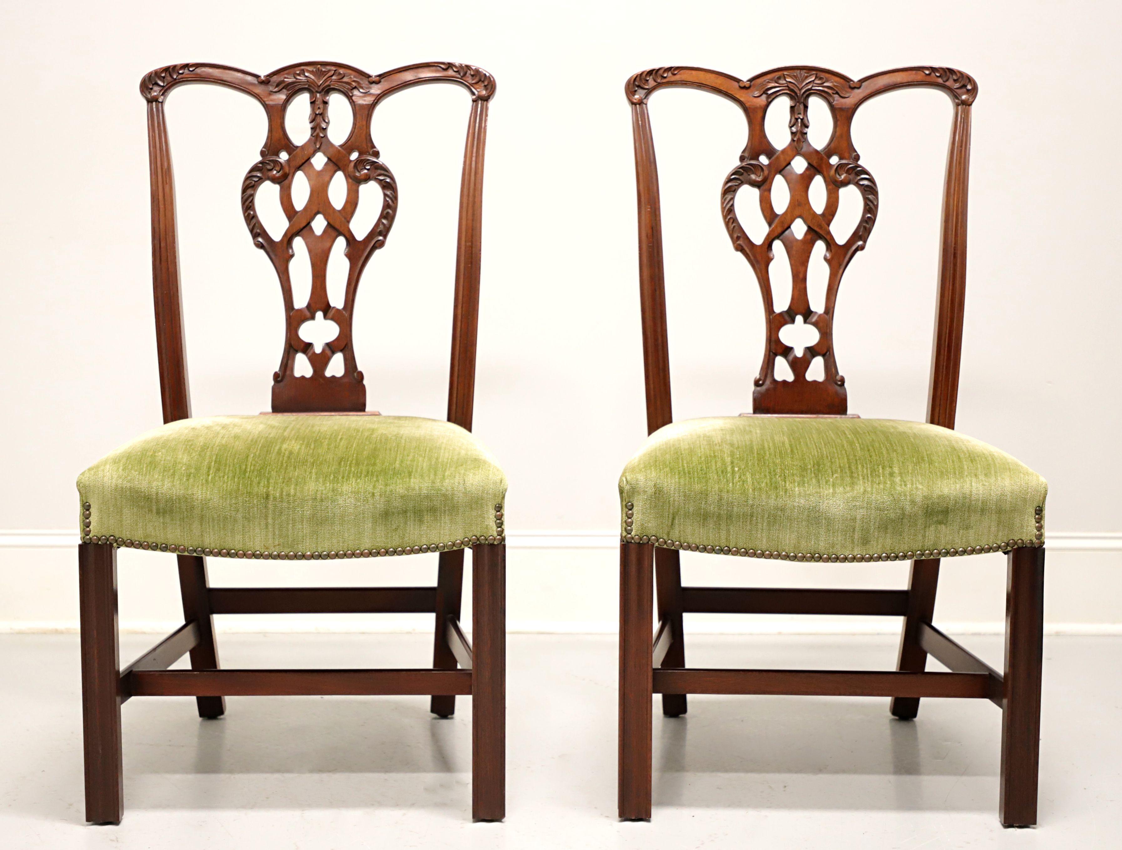 American CRAFTIQUE Mahogany Chippendale Style Straight Leg Dining Side Chairs - Pair C For Sale