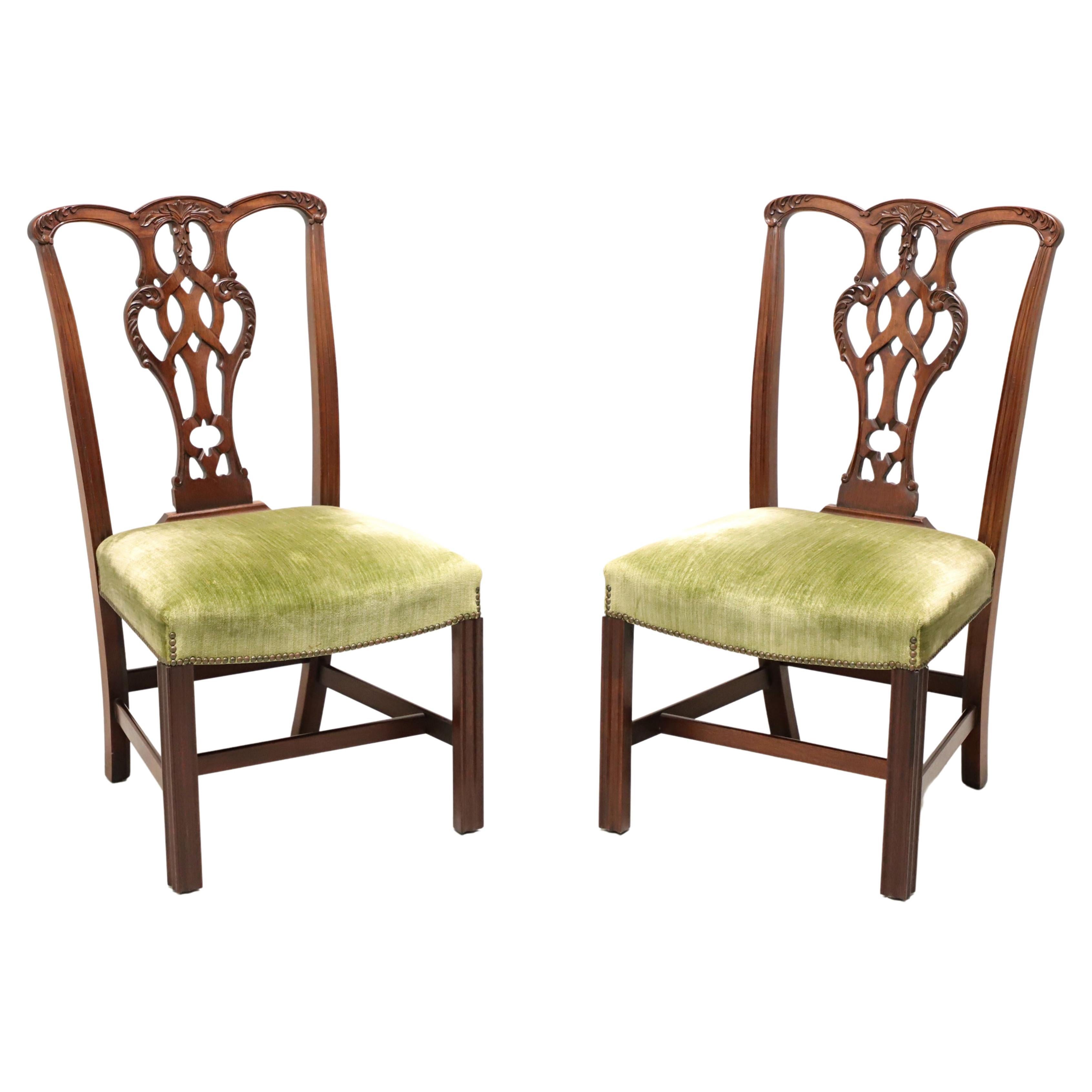 CRAFTIQUE Mahogany Chippendale Style Straight Leg Dining Side Chairs - Pair C For Sale