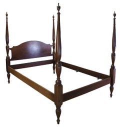 Craftique Mid Century Solid Mahogany Chippendale Style Four Poster Queen Bed