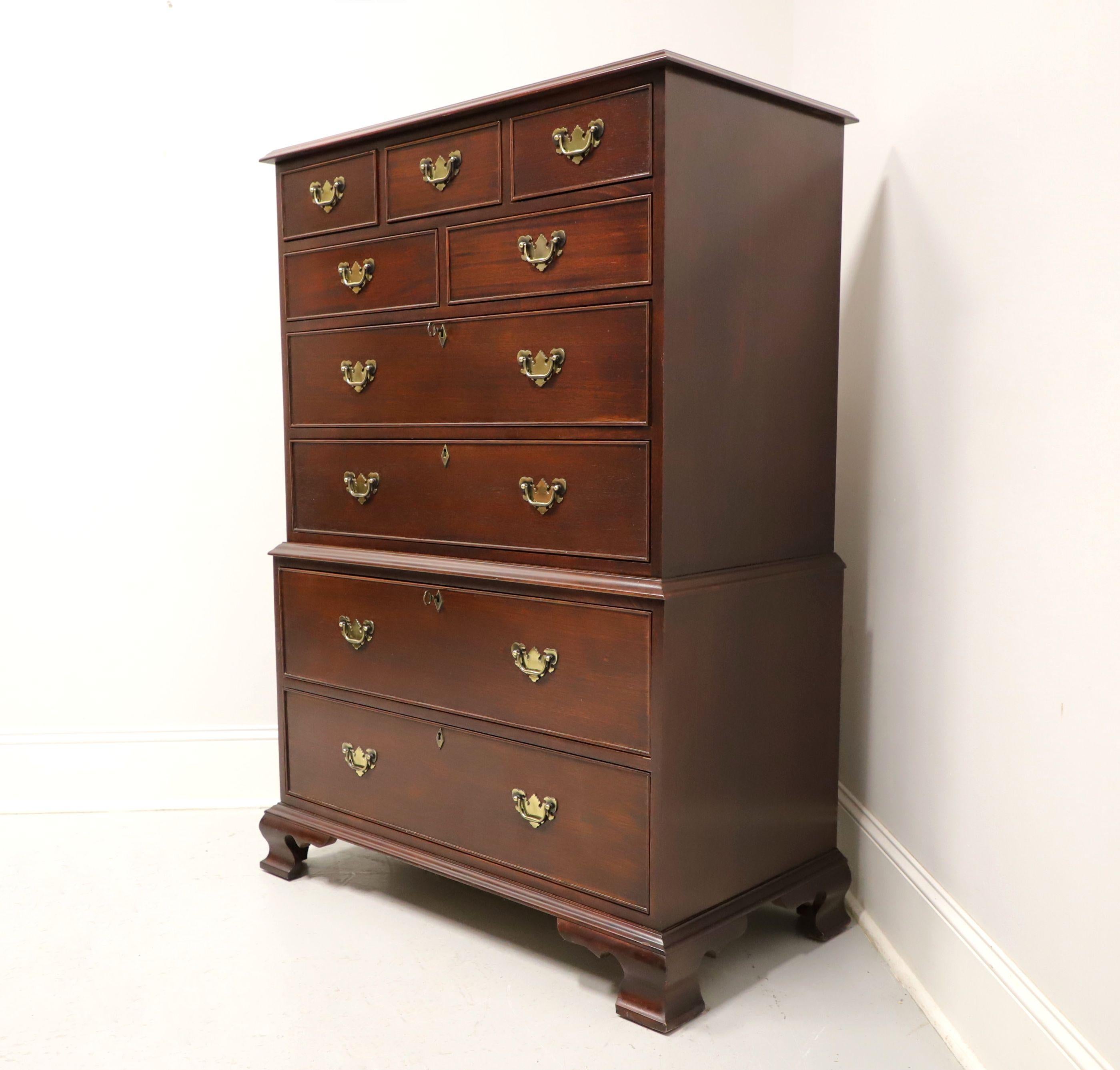 American CRAFTIQUE Solid Mahogany Chippendale Style Chest on Chest with Ogee Feet - A