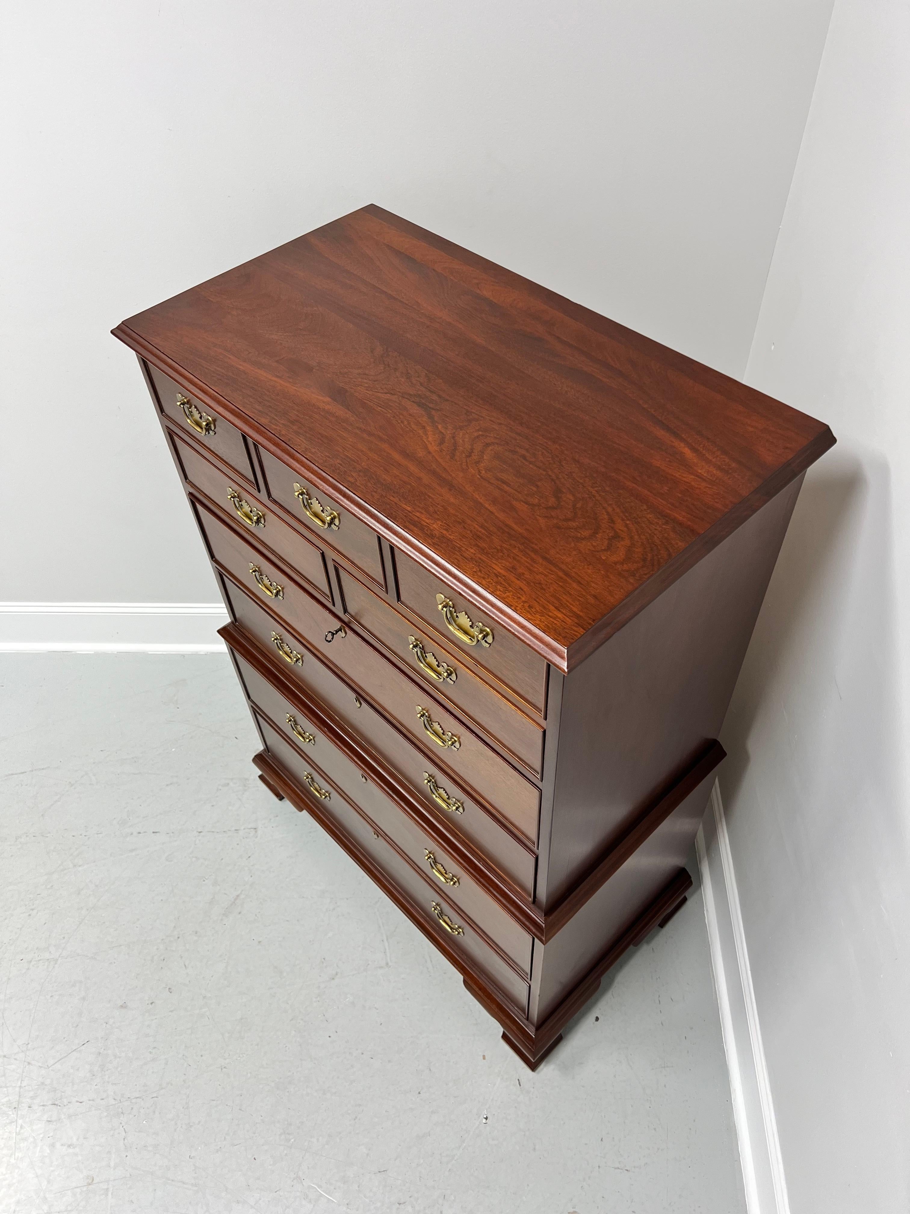 American CRAFTIQUE Solid Mahogany Chippendale Style Chest on Chest with Ogee Feet For Sale