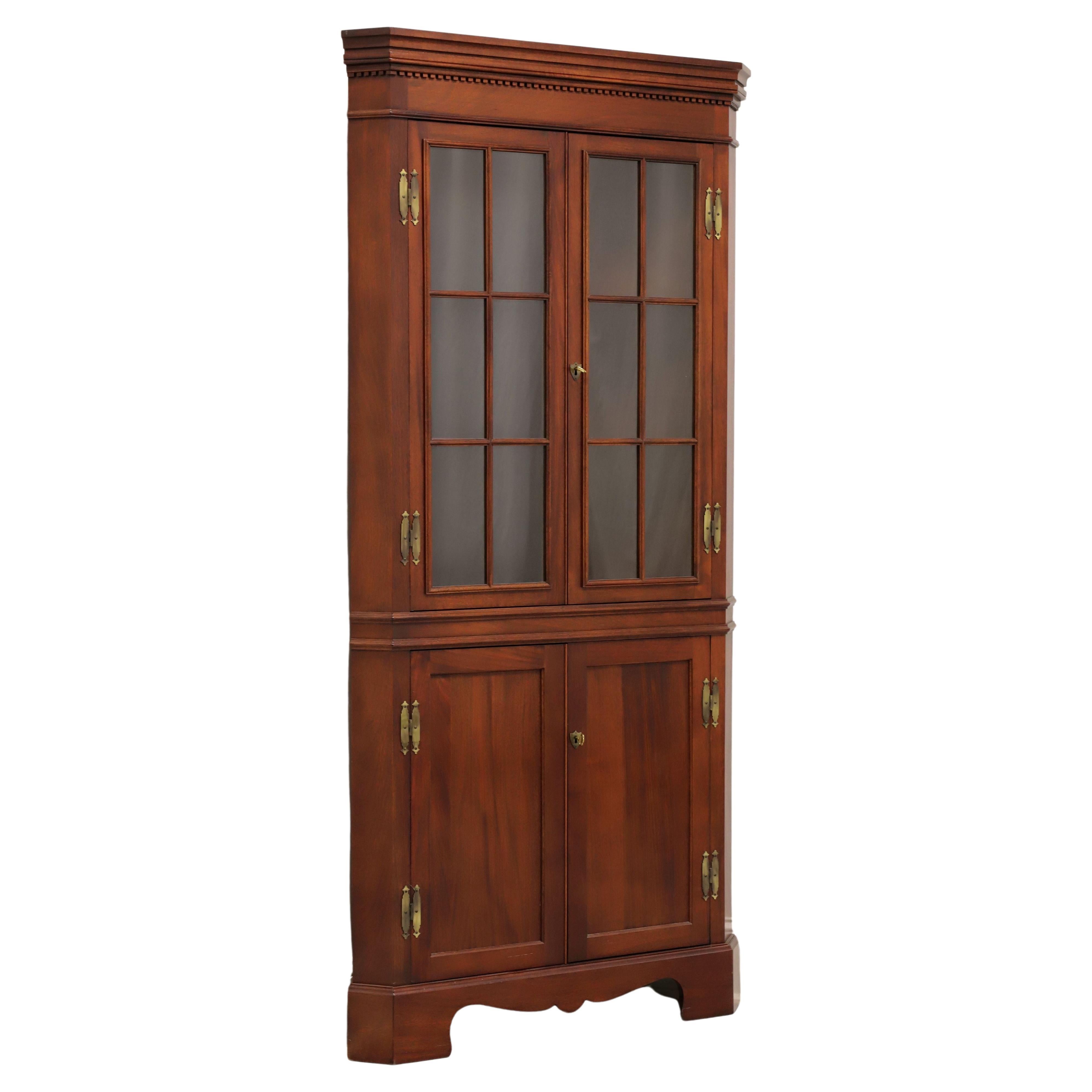CRAFTIQUE Solid Mahogany Chippendale Style Corner Cupboard / Cabinet - D For Sale