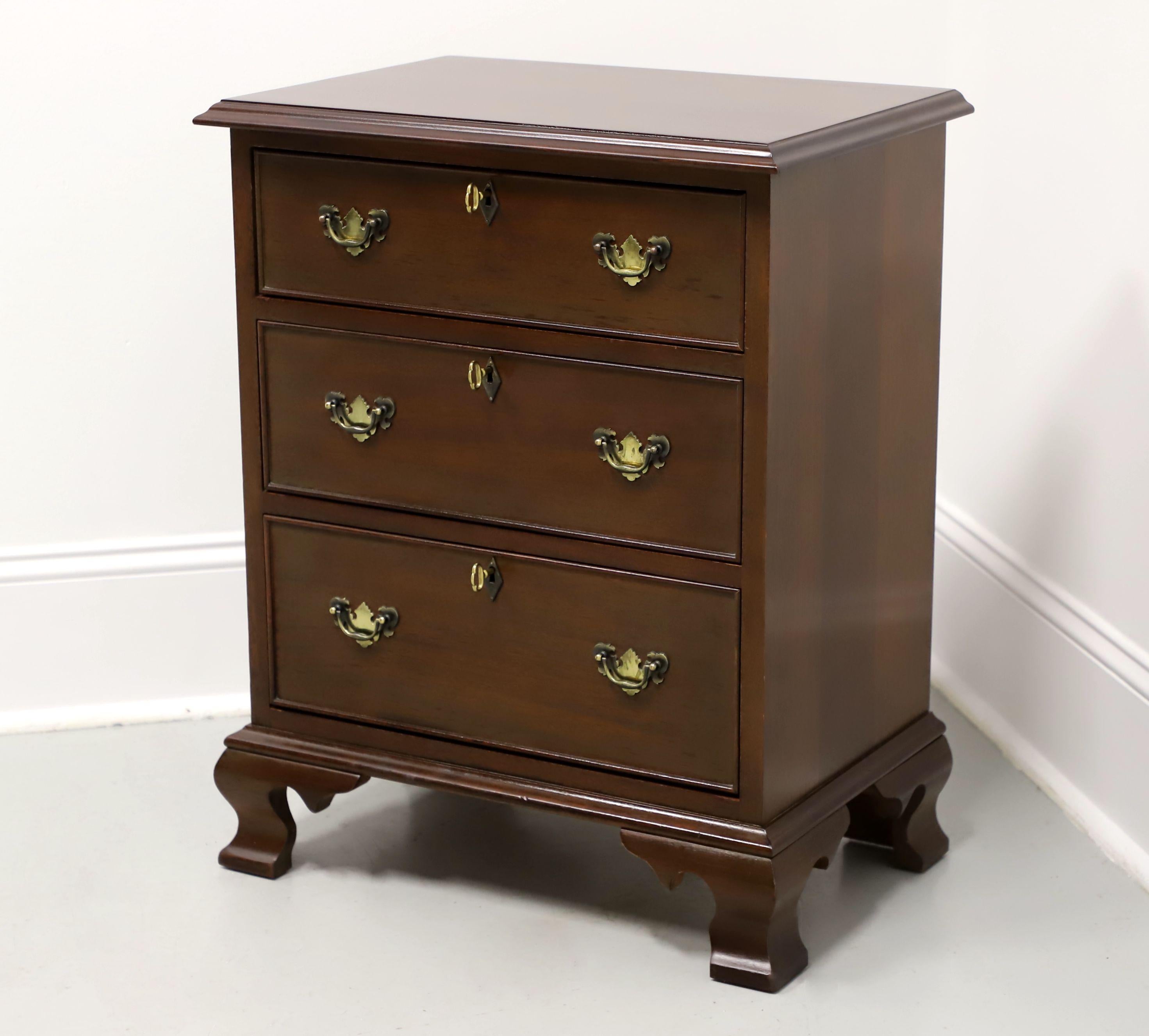 American CRAFTIQUE Solid Mahogany Chippendale Style Three-Drawer Nightstand w/ Ogee Feet