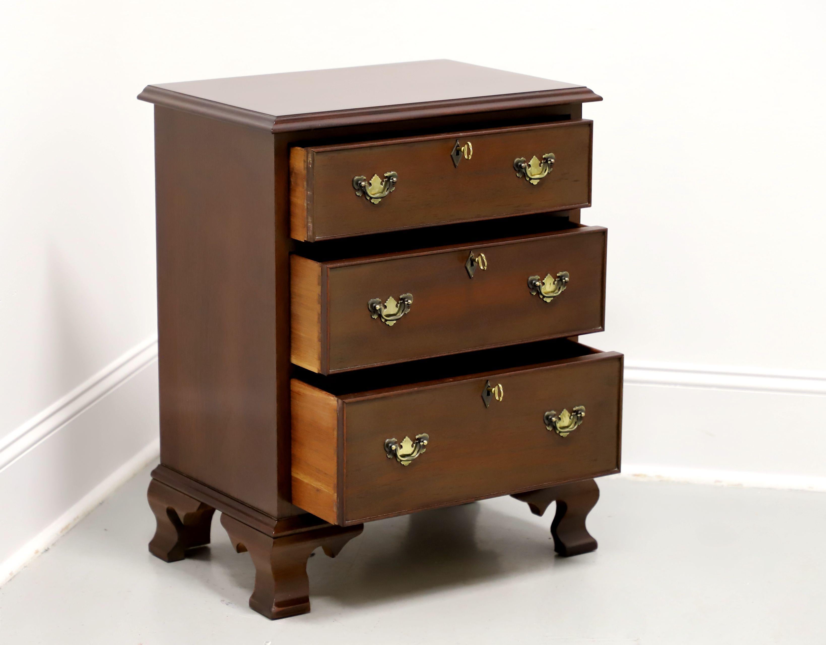 20th Century CRAFTIQUE Solid Mahogany Chippendale Style Three-Drawer Nightstand w/ Ogee Feet