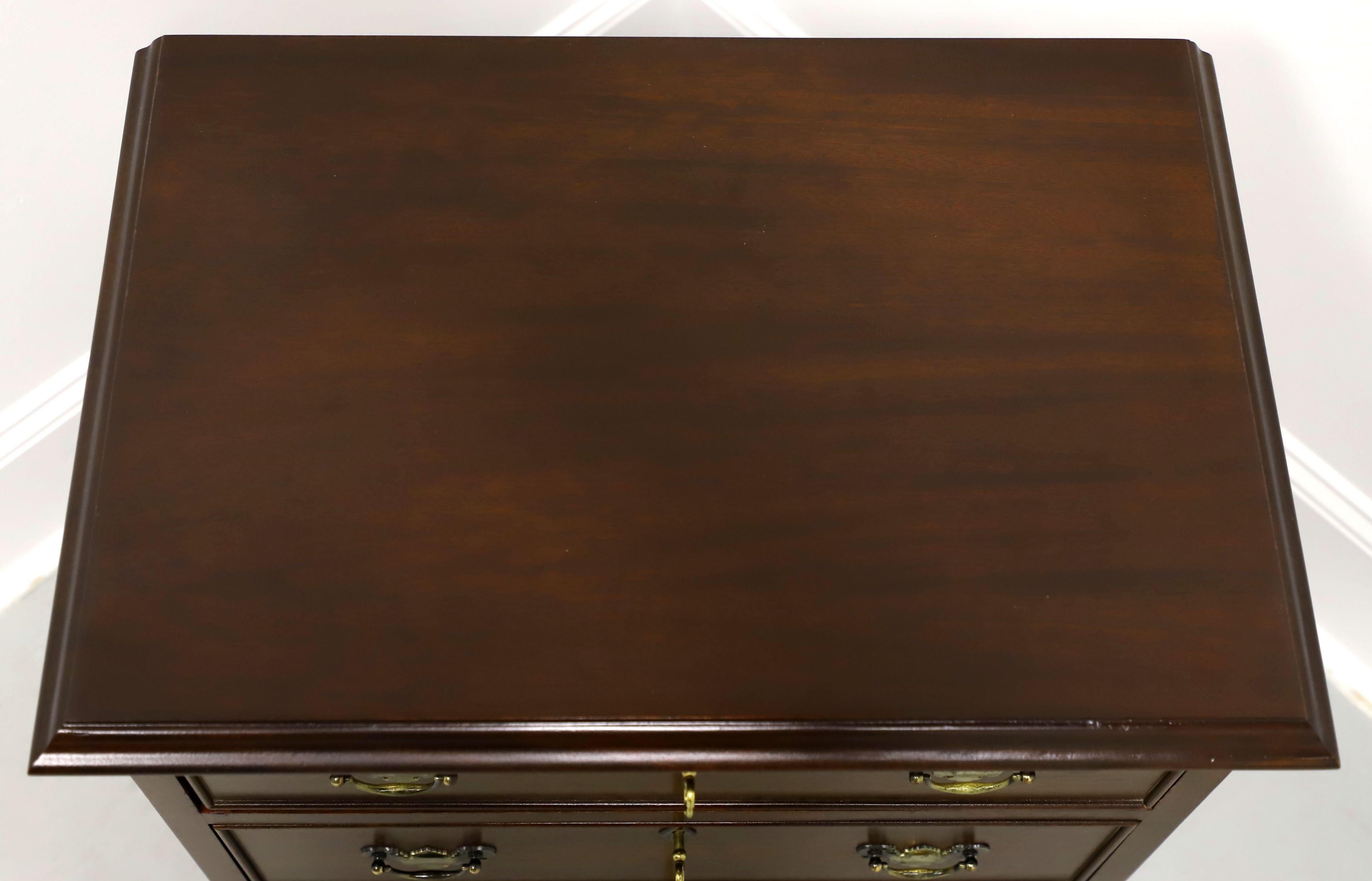 Brass CRAFTIQUE Solid Mahogany Chippendale Style Three-Drawer Nightstand w/ Ogee Feet