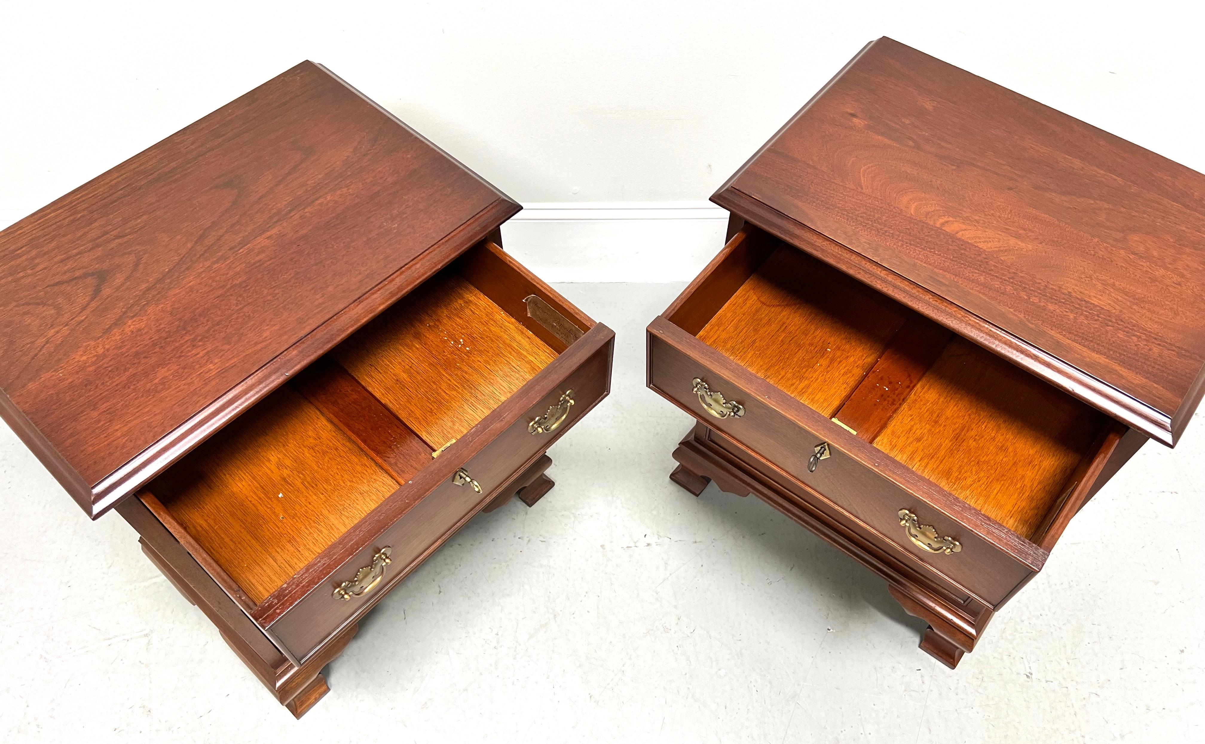 CRAFTIQUE Solid Mahogany Chippendale Style Three-Drawer Nightstands - Pair For Sale 4