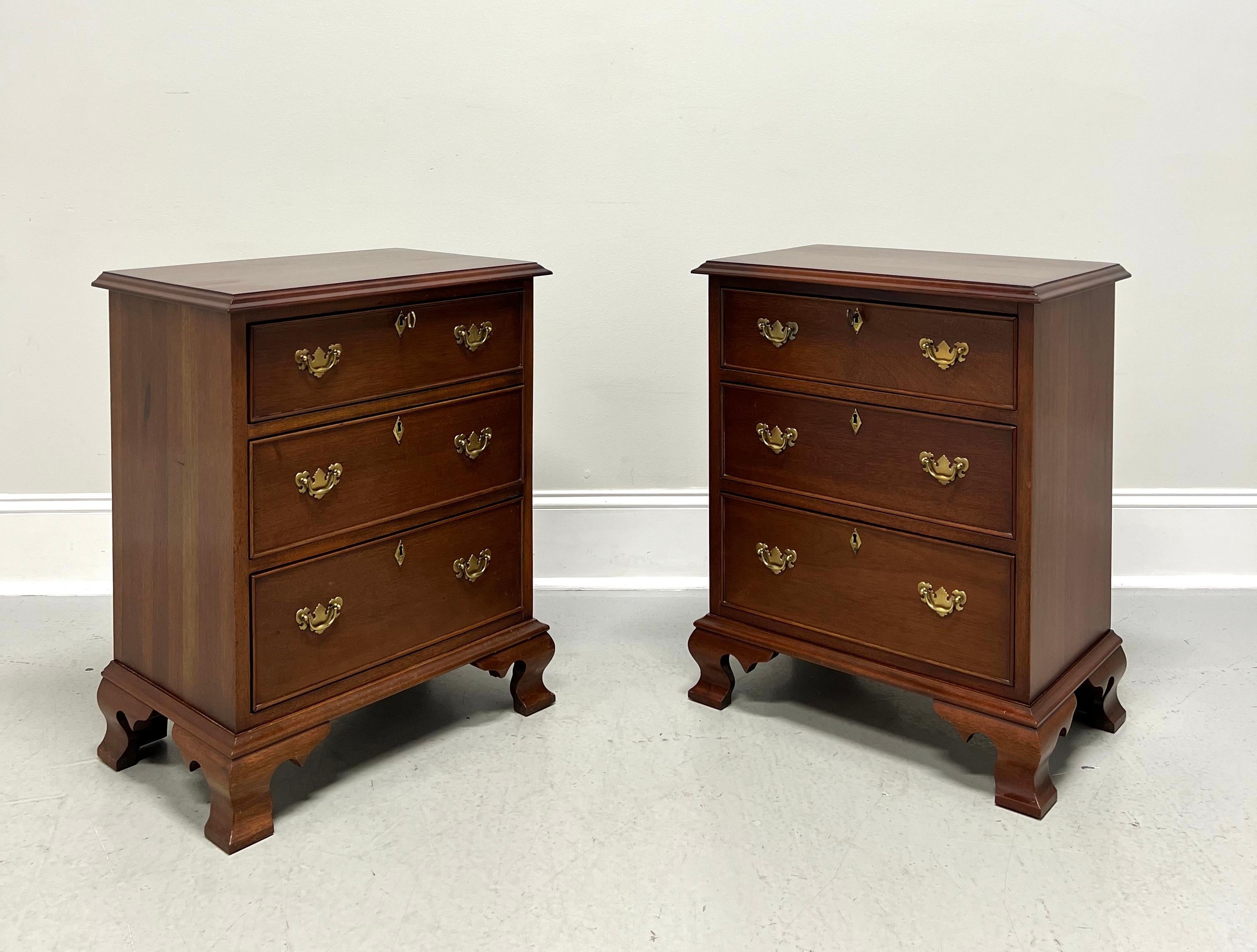 CRAFTIQUE Solid Mahogany Chippendale Style Three-Drawer Nightstands - Pair For Sale 7